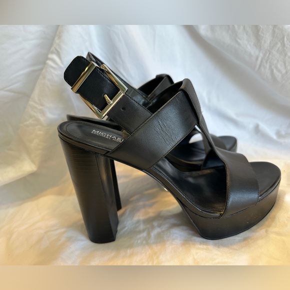 Michael Kors Black Leather Women's Platform Heels - Picture 3 of 8